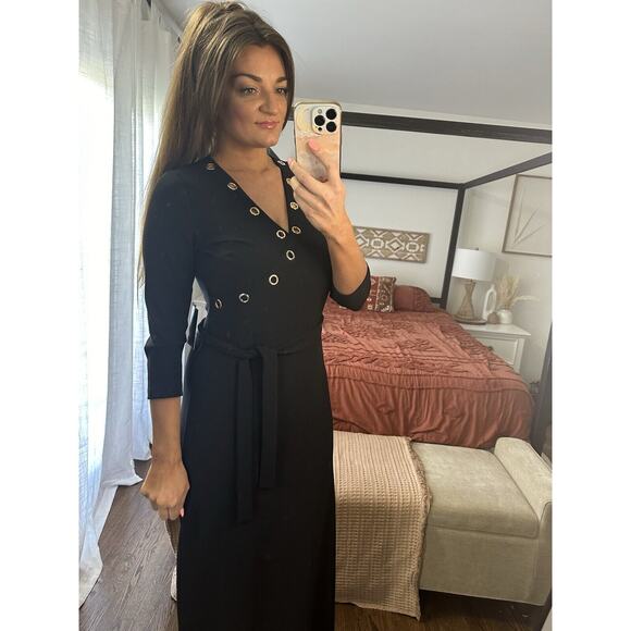 NWT Boston Proper Size Small Black 3/4 Sleeve Gold Grommet Maxi Dress - Picture 4 of 12